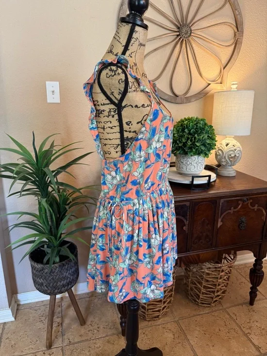 Free People Coral Peach Floral Mini Dress - Picture 6 of 14